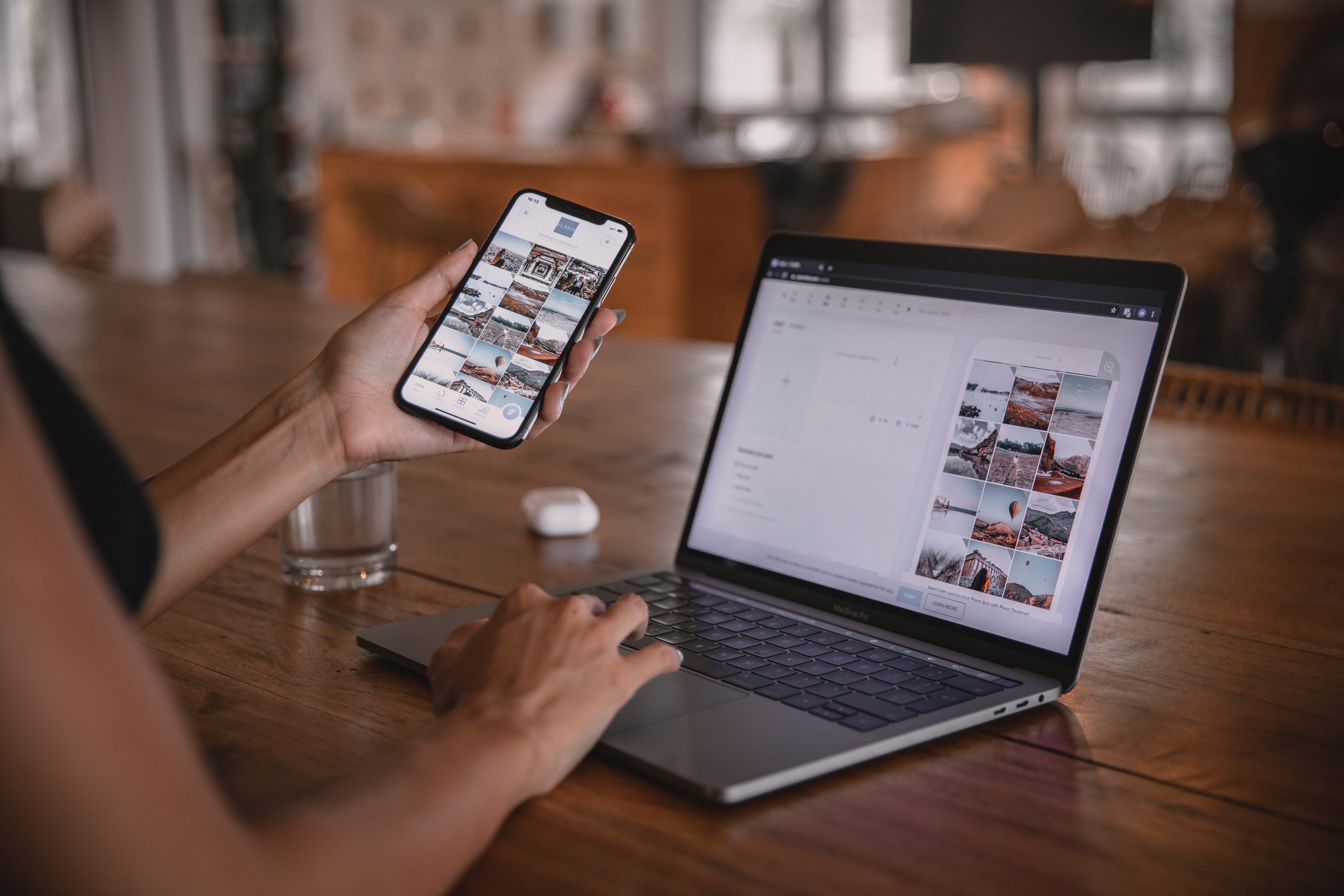 Social media content planning on a laptop and phone